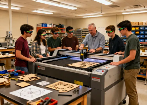 Monport laser cutter being used in an educational maker space
