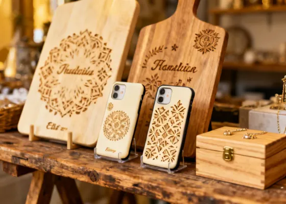 Personalized gifts made with a Monport laser engraver for e-commerce businesses